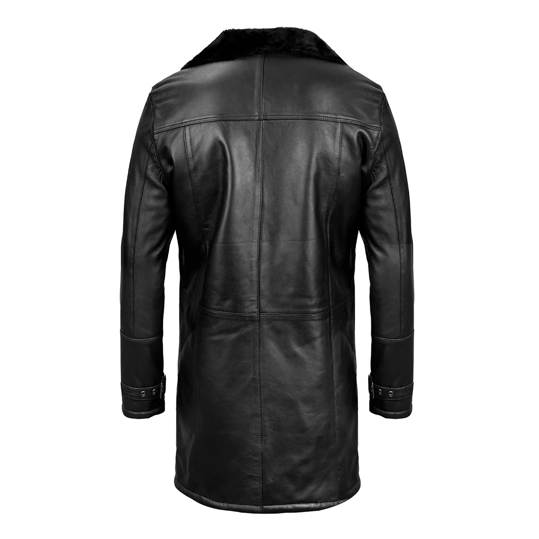 Black Long Shearling Leather Coat