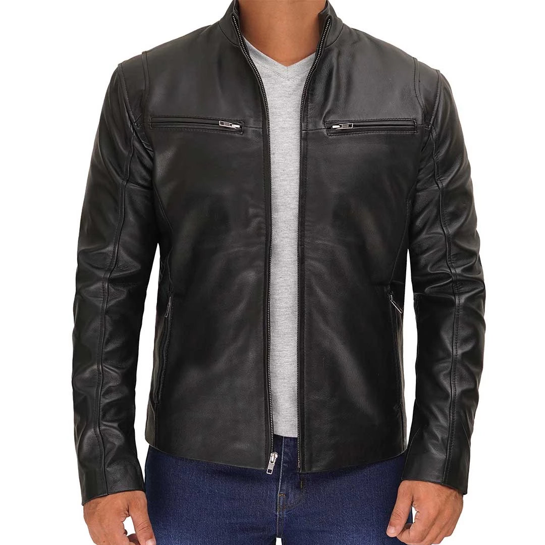 Men's Black Cafe Racer Leather Jacket