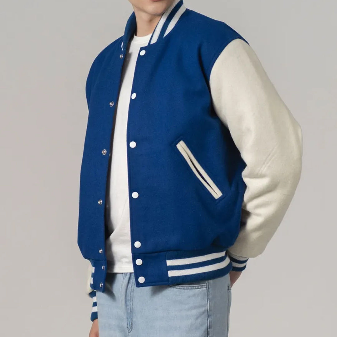 Bright Royal & White All-Wool Customizable Varsity Jacket