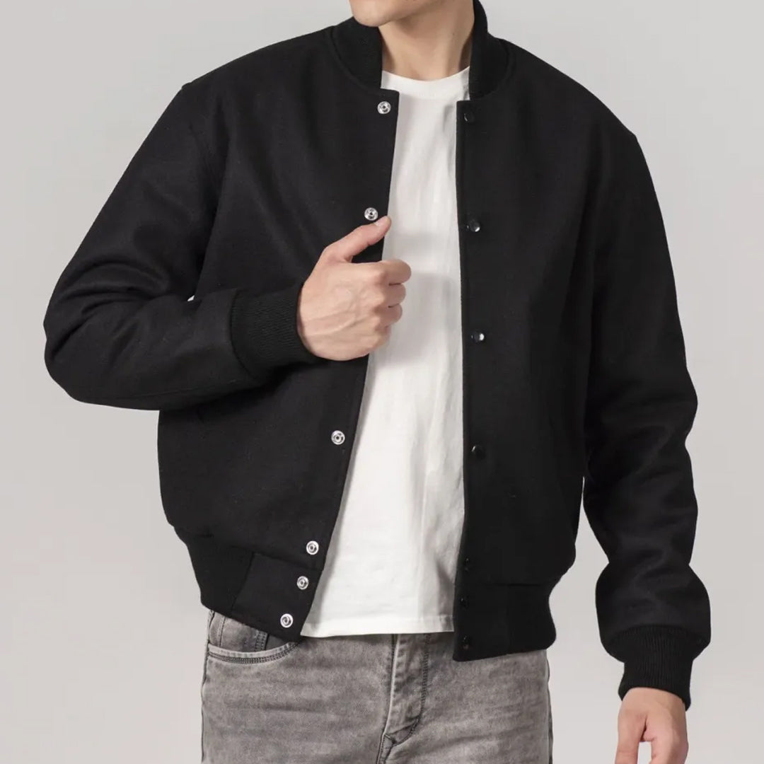 All-Wool Customizable Varsity Jacket in Sleek All-Black