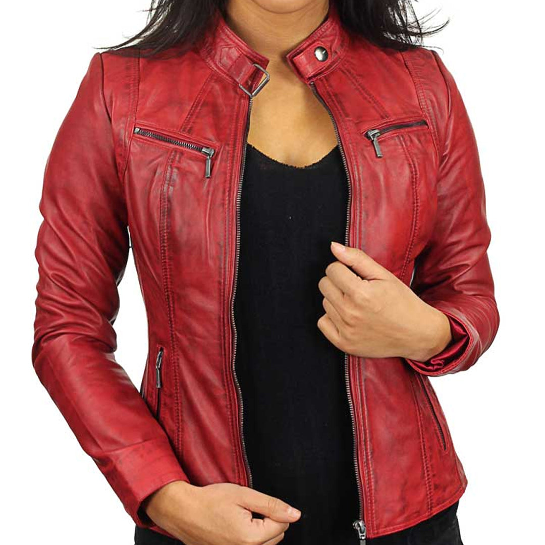 Women's Red Versona Leather Jacket