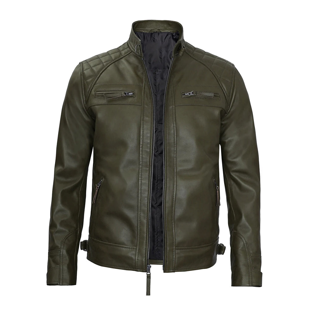 Men's Classic Dark Green Real Leather Jacket