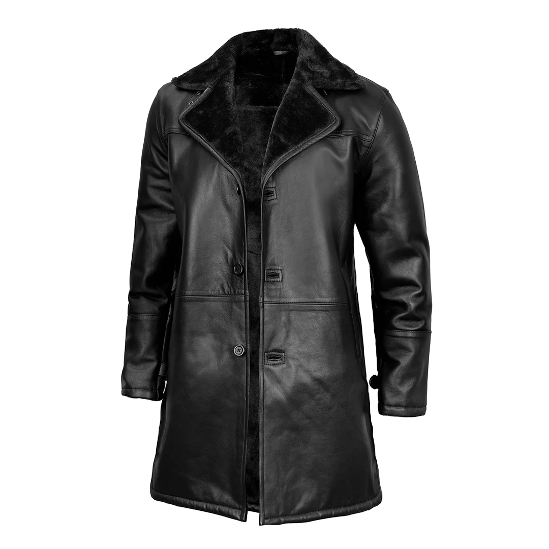 Black Long Shearling Leather Coat