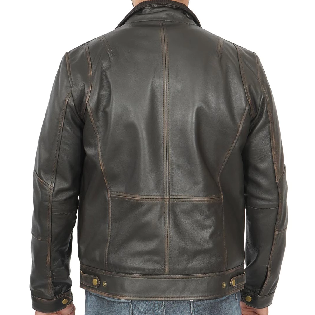 Men's Trucker Dark Brown Leather Jacket