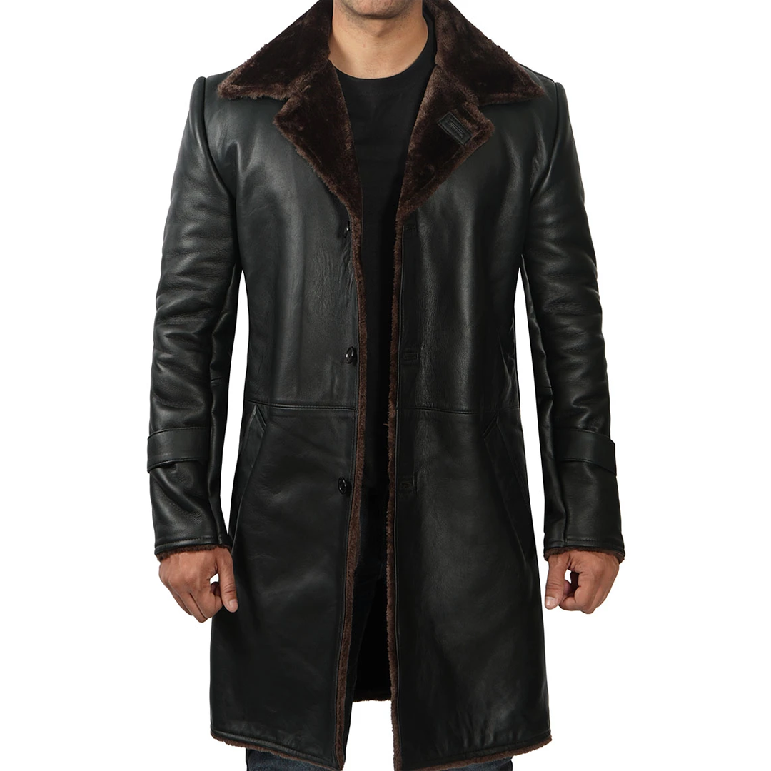 Black Long Real Shearling Leather Coat