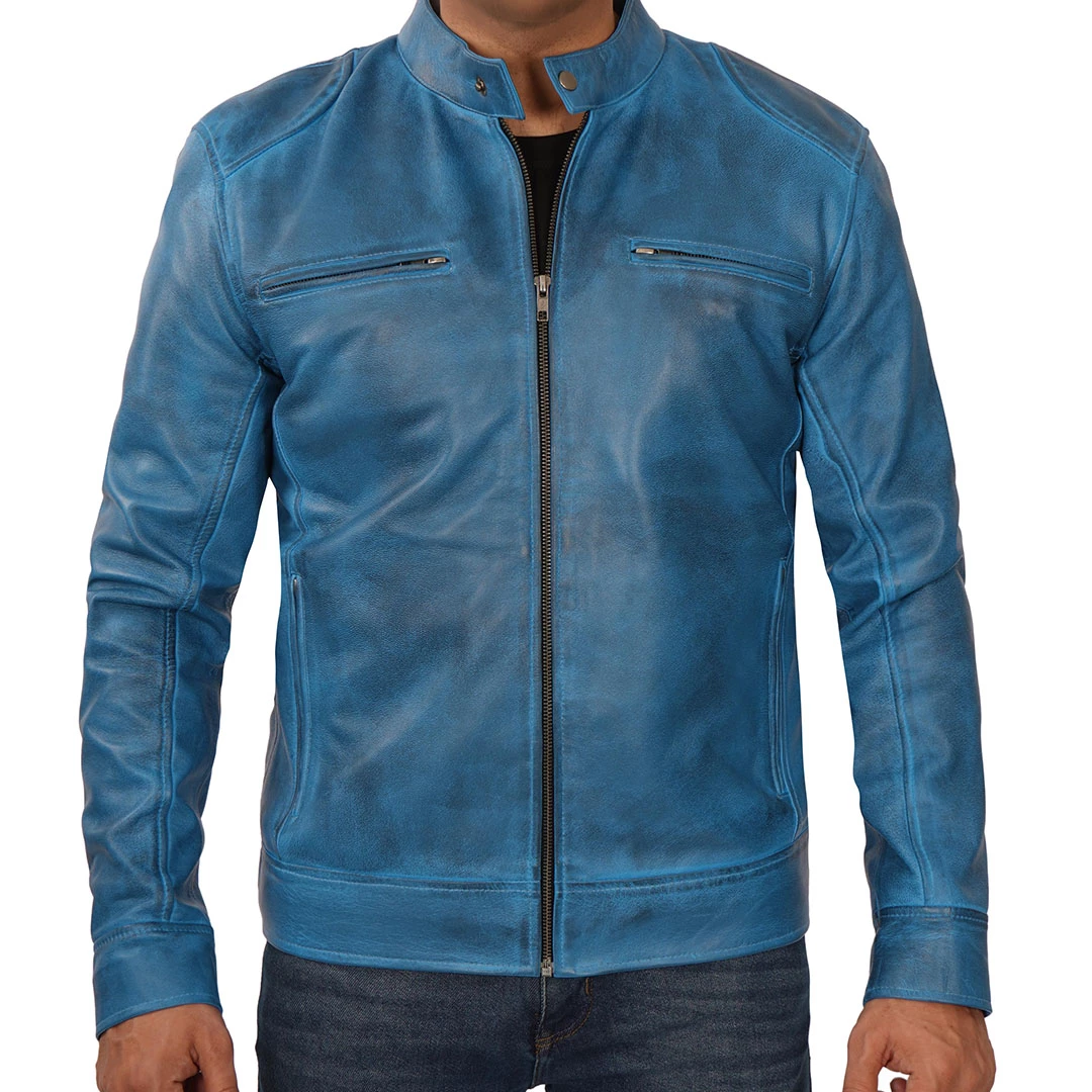 Men's Dodge Blue Leather Jacket