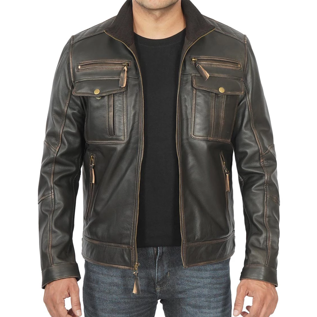 Men's Trucker Dark Brown Leather Jacket