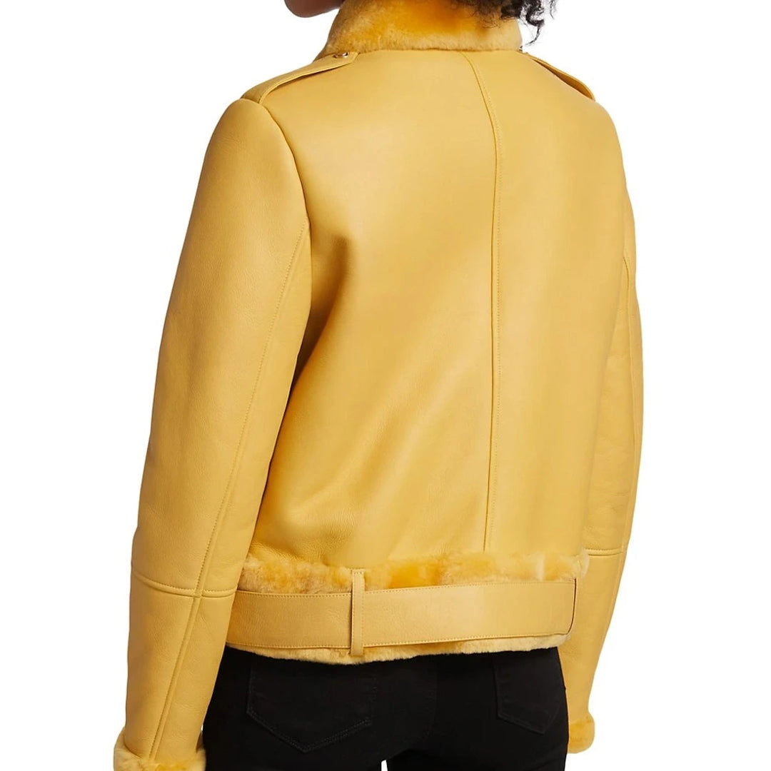 Women’s Orange Shearling Leather Jacket