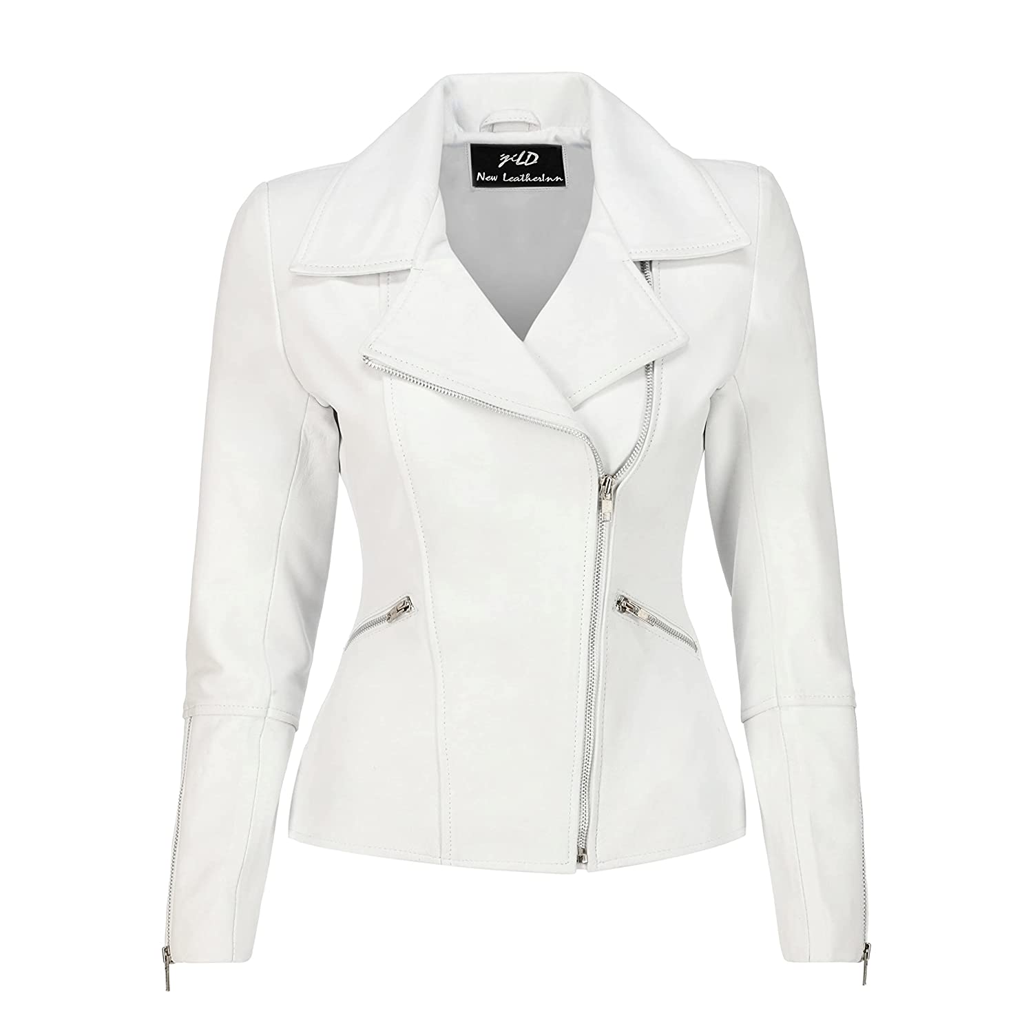 Women's White Asymmetrical Biker Leather Jacket