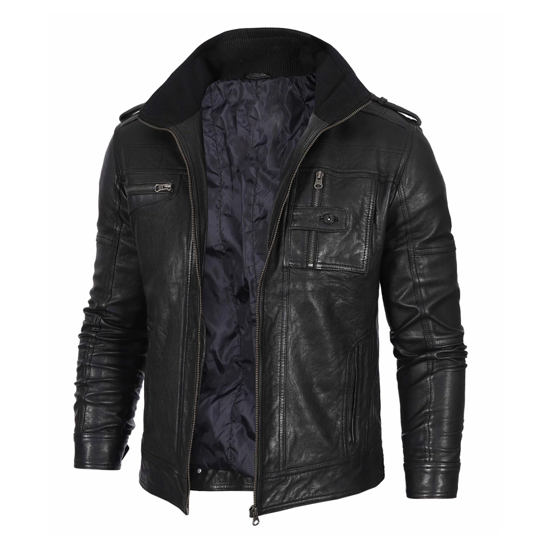 Men's Waxed Black Leather Jacket