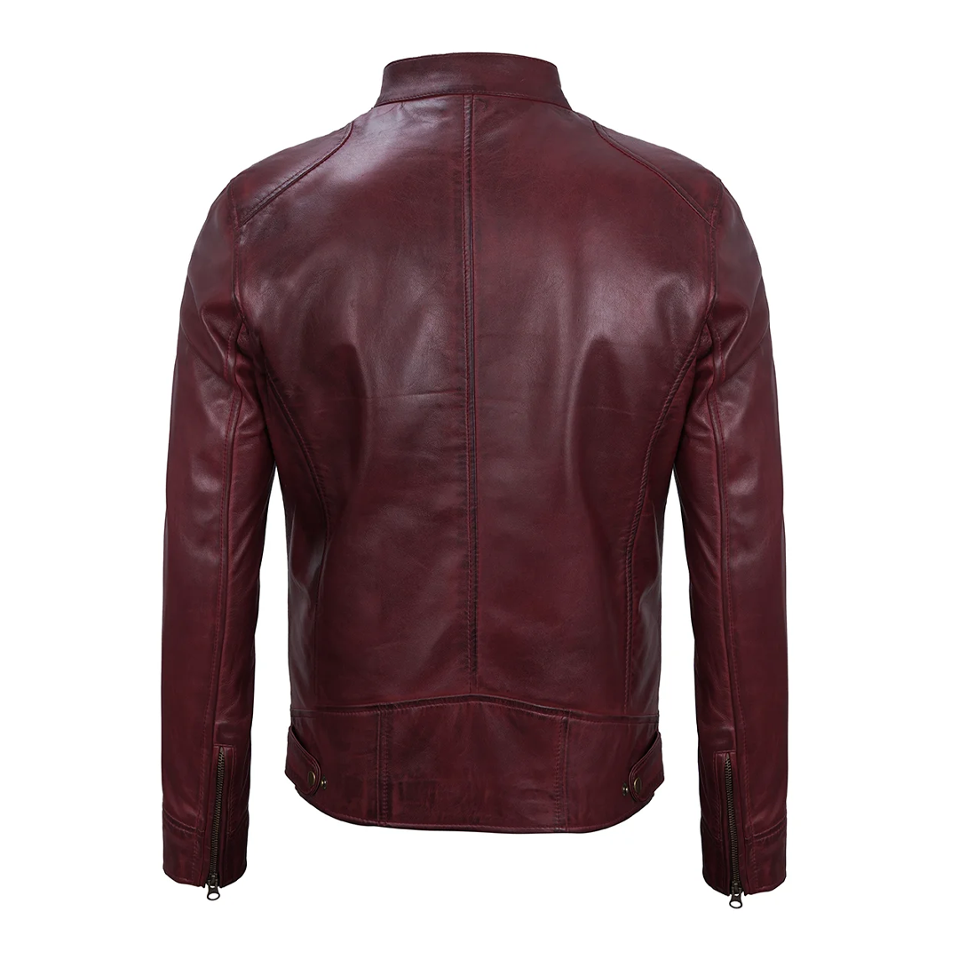 Men's Maroon Military Leather Jacket