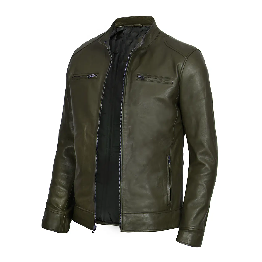 Men's Dodge Green Biker Leather Jacket