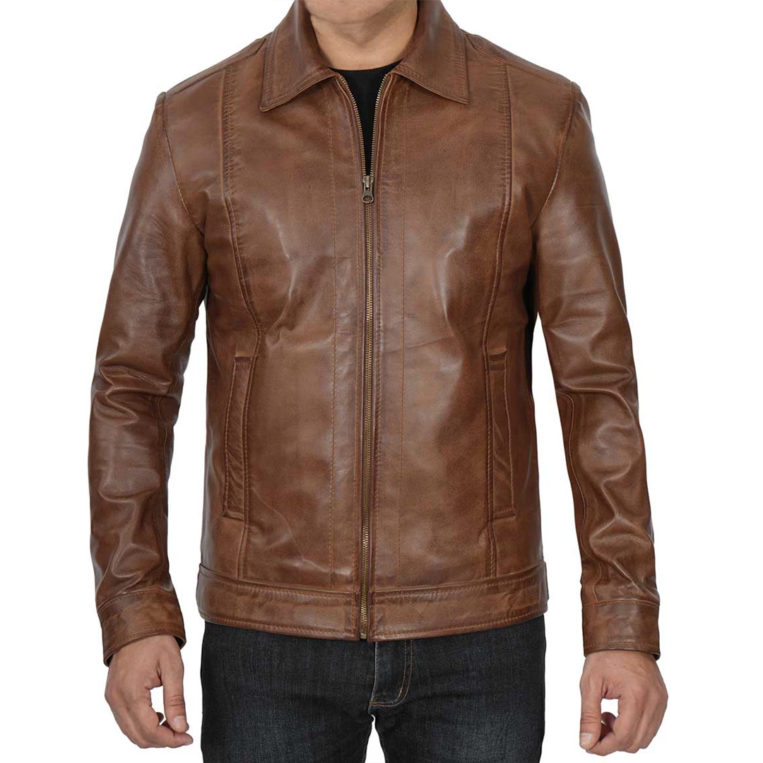 Men's Brown Harrington Vintage Leather Jacket